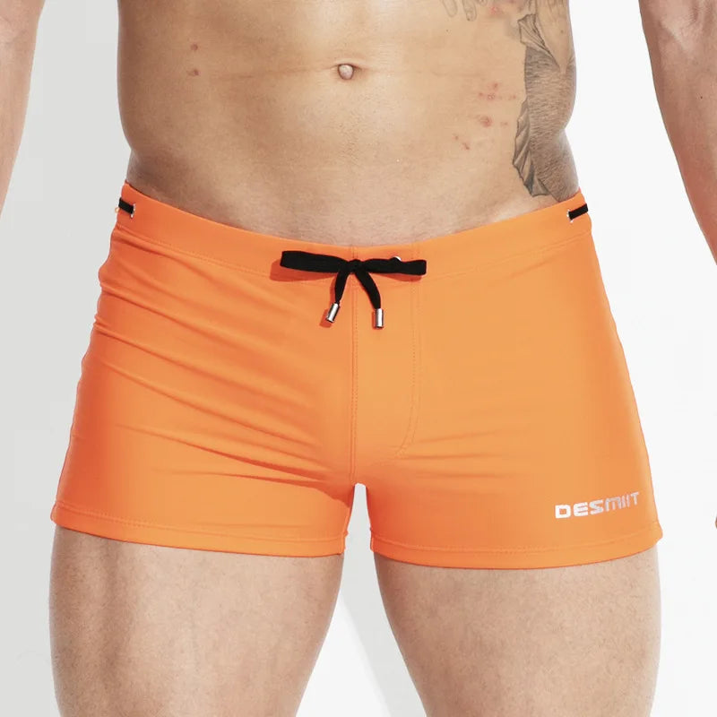 Mens Swimming Trunks Retro Solid Color Mid Waist Beach Shorts Tight Fitting Breathable Swimwear Swim Briefs Surf Boardshorts