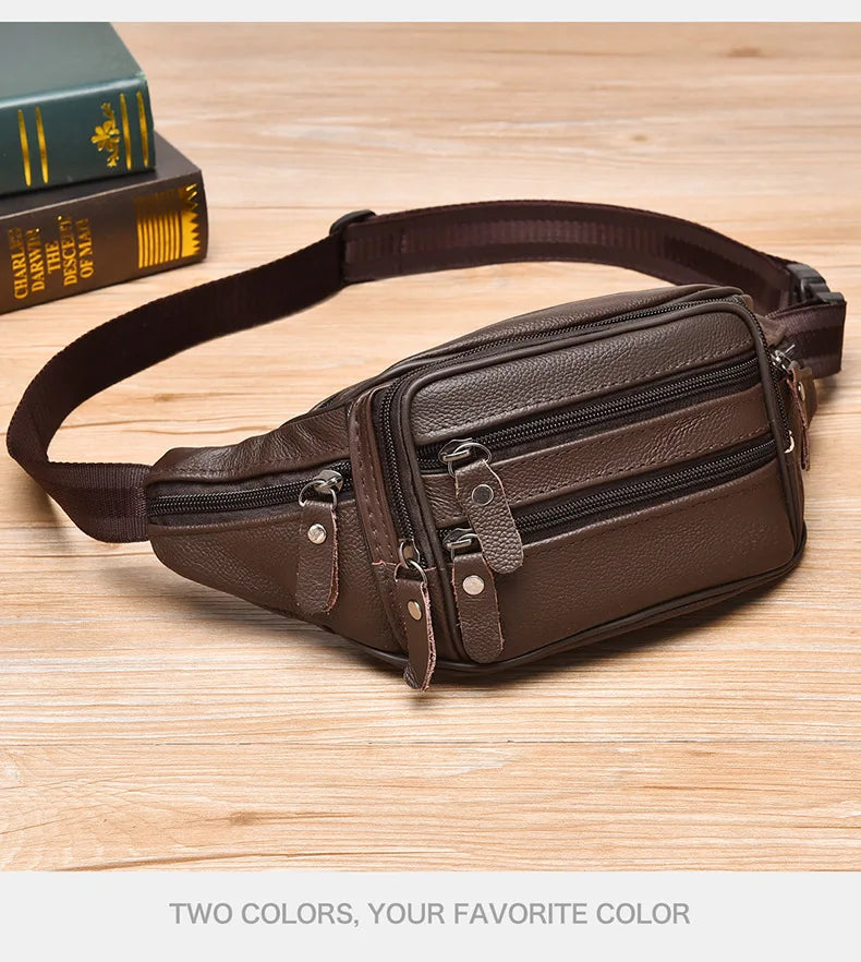 Large Capacity Waterproof PU Leather Men's Waist Bag Male Zipper Site Workers Travel Phone Bag Fanny Pack Men