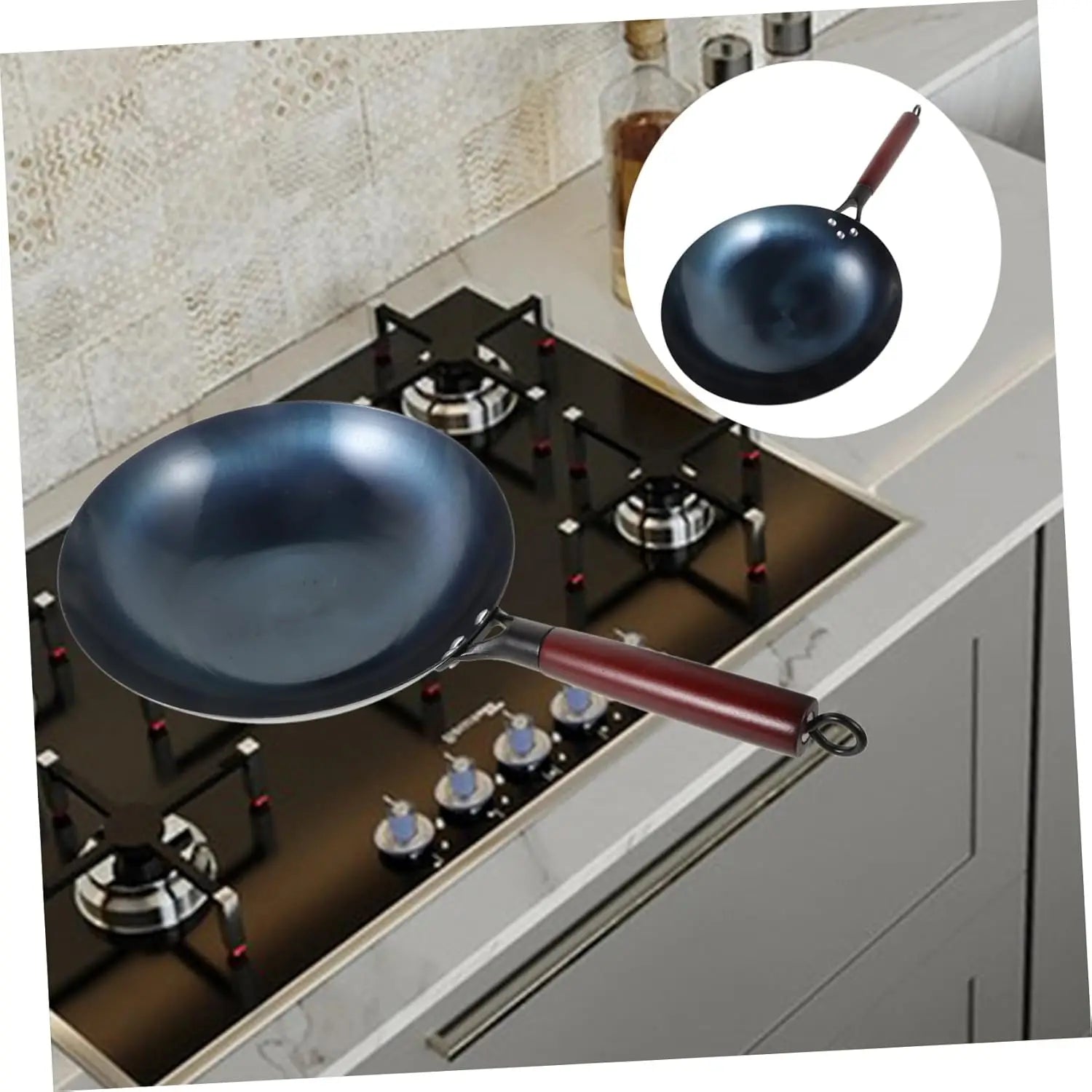 Iron Wok Iron Pot Household Frying Pan Traditional Hand Forged Without Coating Wooden Handle Old-style Non-iron Pot (30cm)