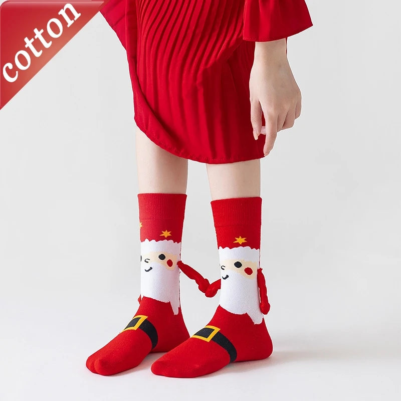 Women's Socks Cartoon Creative Christmas Wear Funny Handholding Kawaii Cute Socks High Quality Cotton Mid-tube Socks For Girl