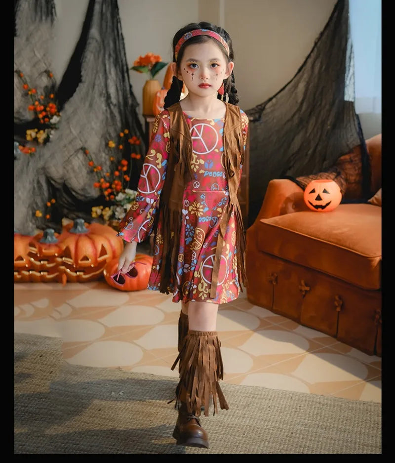 European and American Girls Dress Retro Hippie Vintage Style 70s Disco Party Costume Halloween Cosplay Outfit Stage Performance