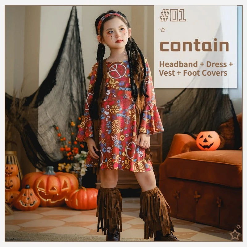 European and American Girls Dress Retro Hippie Vintage Style 70s Disco Party Costume Halloween Cosplay Outfit Stage Performance