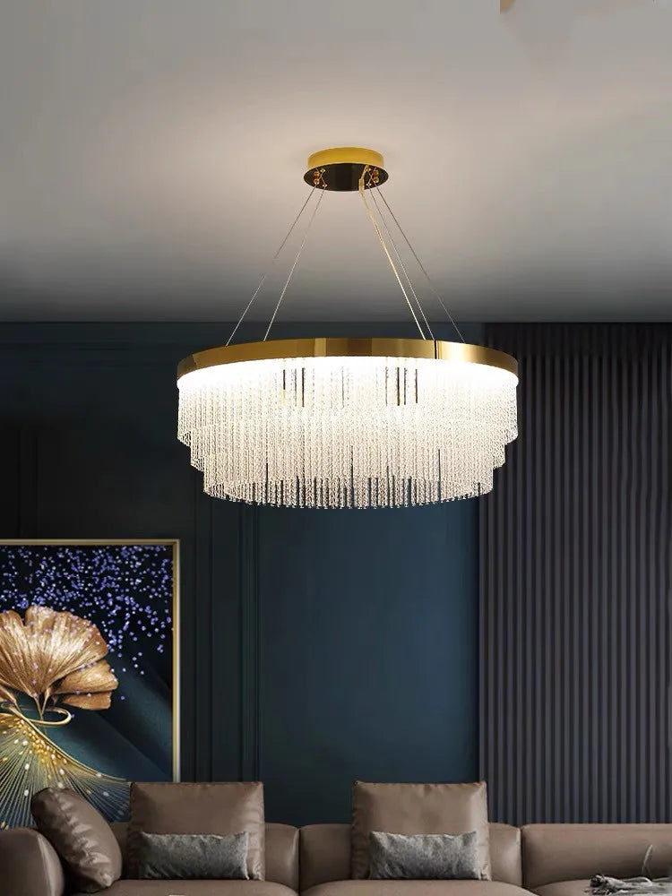 Post Modern Led Chandelier 2026 New Tassel Crystal Pendant Lamp American Luxurious Chandelier Home Decor Luster Lighting Fixture