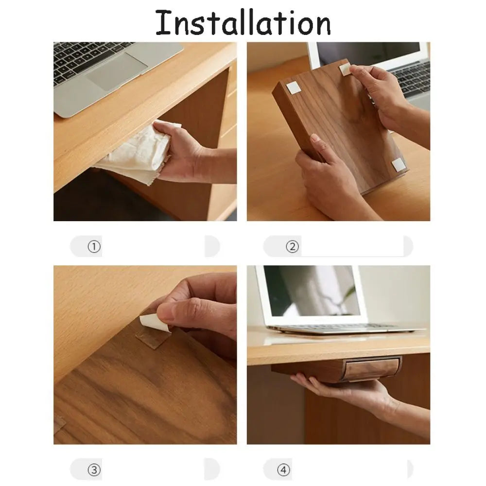 Invisible Storage Box Decoration Bamboo/Walnut Adhesive Hidden Drawer Home Storage Stationery Container Wooden Storage Drawer