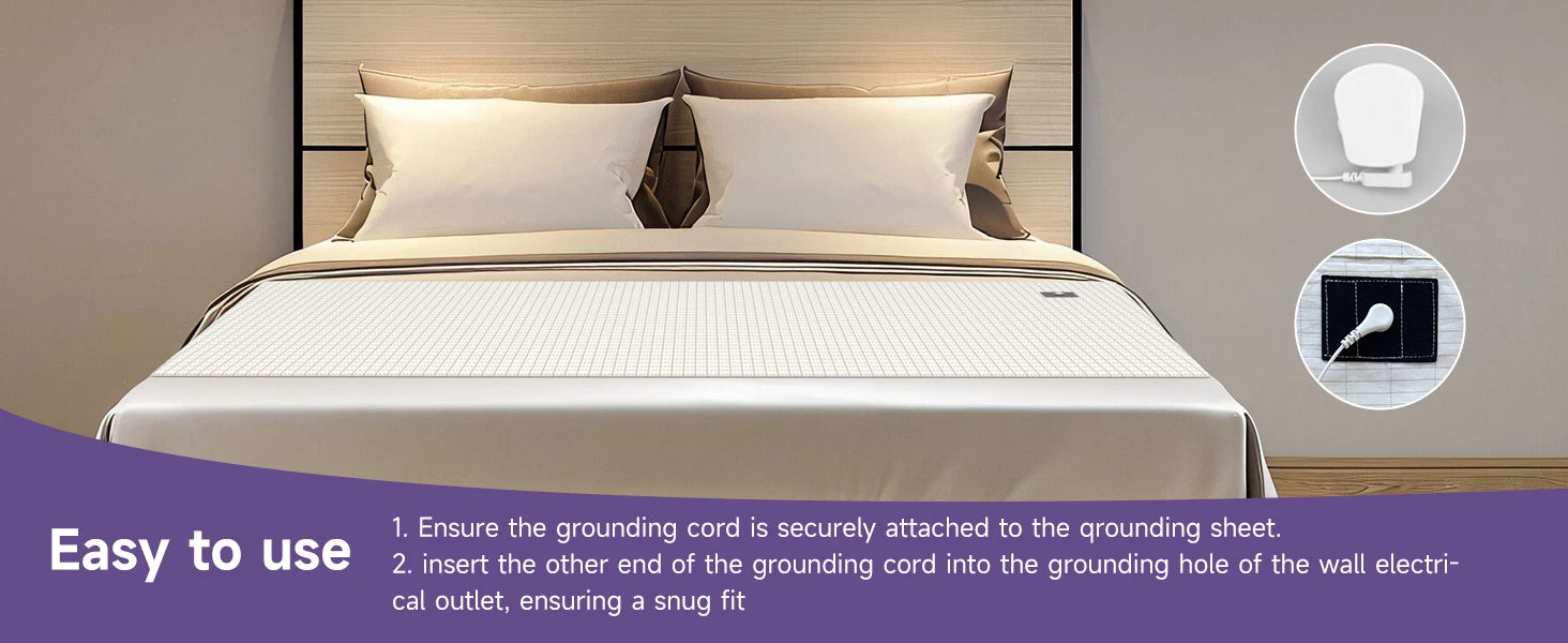 Grounding Bed Sheet Grounding Mat Earthing UK/USA/EU Plug with 10%Silver Fiber & 90%Organic Cotton Earth Energy Mat for Healthy