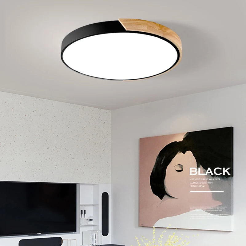 Nordic LED Ceiling Light Wooden Macaroon Circular Ceiling Lamp Modern Simple  Bedroom Balcony Study Home Decor Lighting