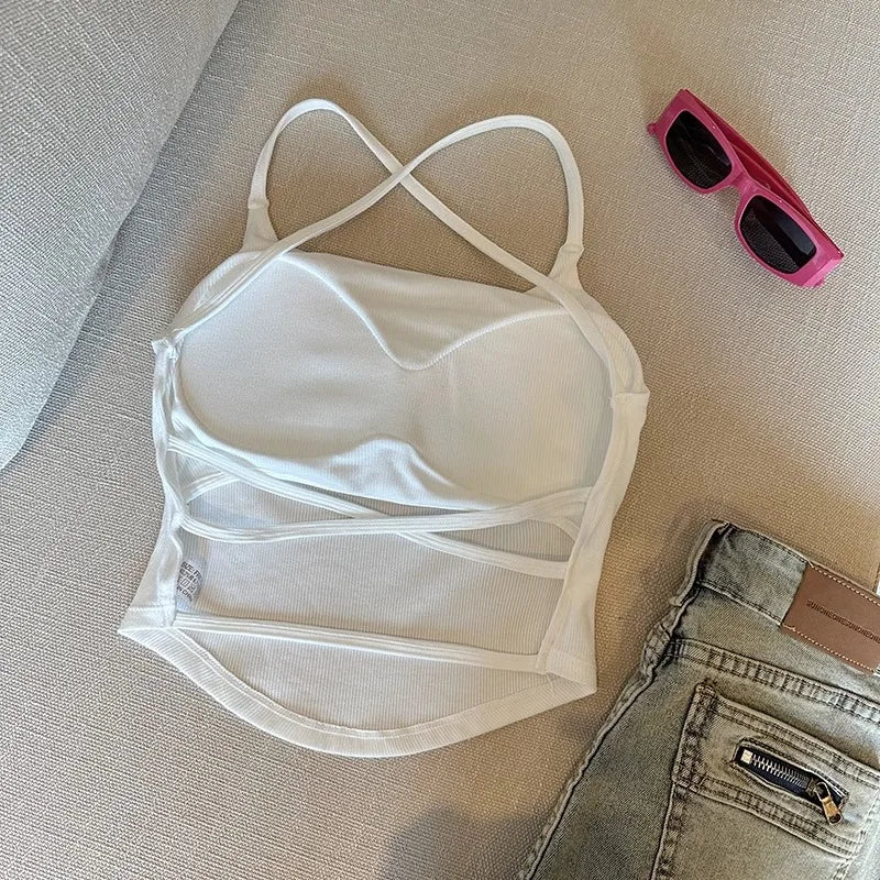 Summer Sexy ort Tank Top Women's Slim Fit Csole Vest Outerwear with Chest Pad Strap Vest Pure Color Faion Design