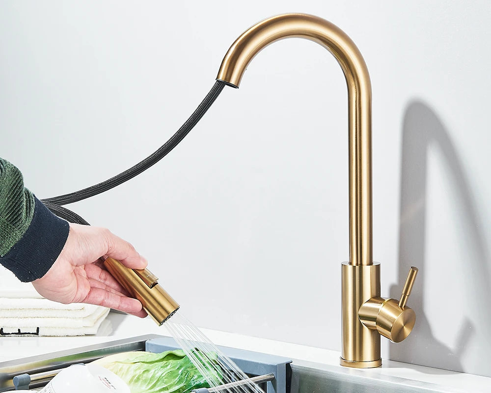 Pull Down Kitchen Sink Faucet Pull Out Two Function Single Handle Hot and Cold Water Mixer Taps Deck Mounted