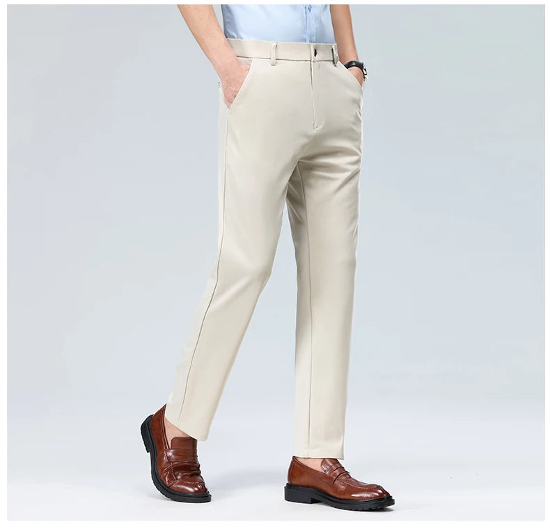 Men Suit Pants Light Thin Elastic Slim Fit Dress Pants Business Solid Casual Straight Leg Trouser Men Clothing Oversize 29-42