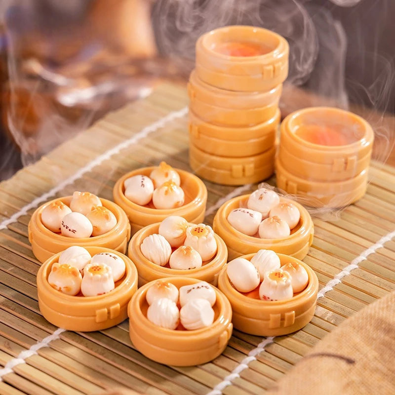 Dollhouse Mini Steamer and Miniature Food Toy Set + Kitchen Steamed Bun Decorations