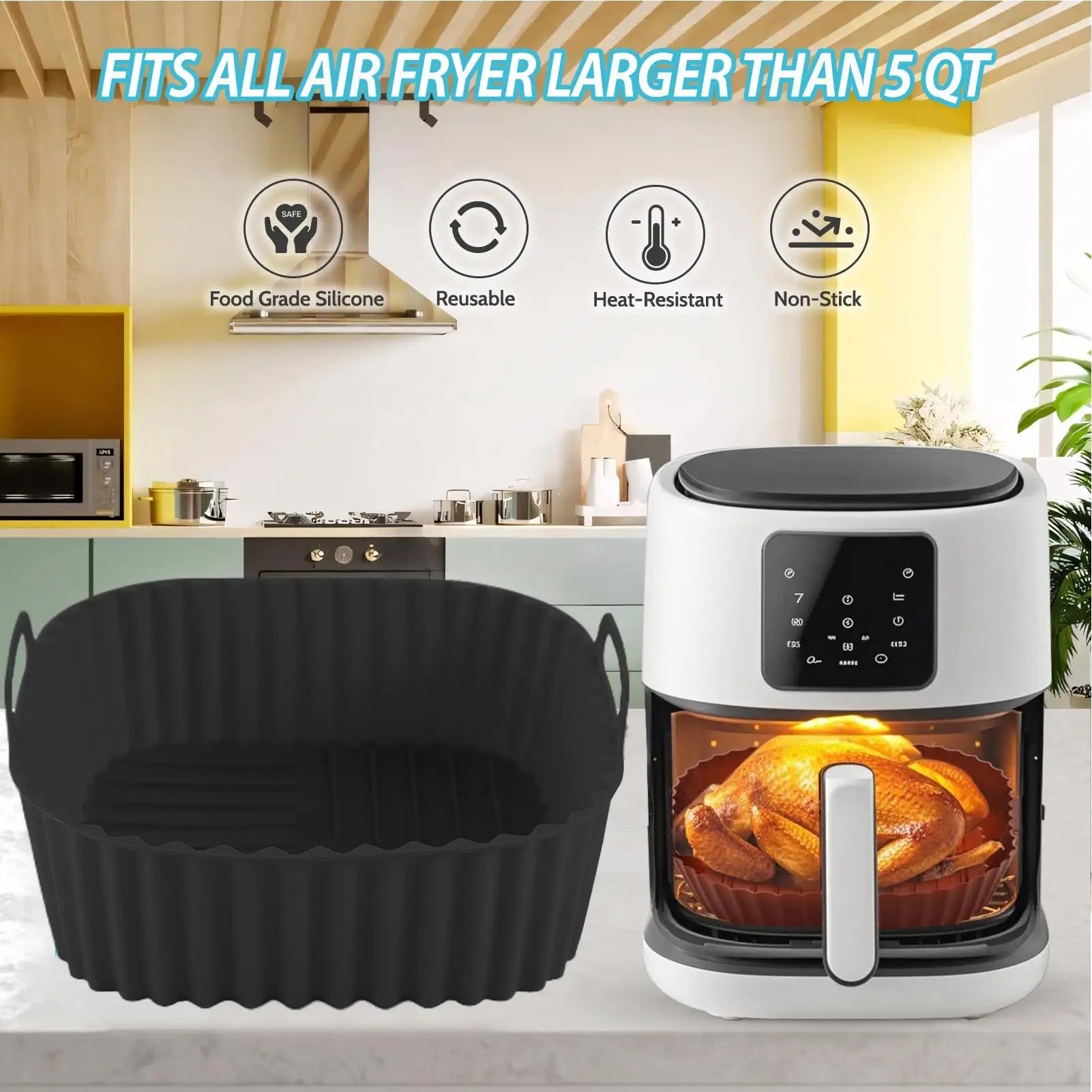 Silicone Air Fryer Liners Pot Square Airfryer Basket Plate Cooking Gadgets Reusable Non-stick Pizza Pan Oven Kitchen