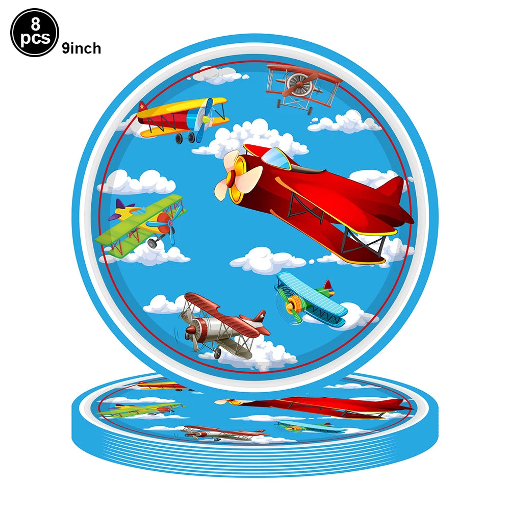 Airplane Birthday Party Supplies Plane Party Paper Plates Napkins Balloon Airplane Tablecloth Tableware for Baby Shower Decors