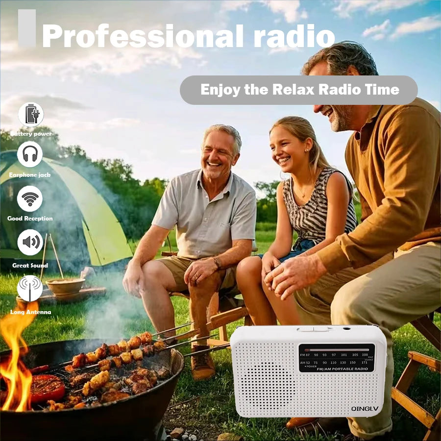 AM/FM portable radio with high sensitivity and high sound quality, uses durable No. 7 batteries, built-in high quality