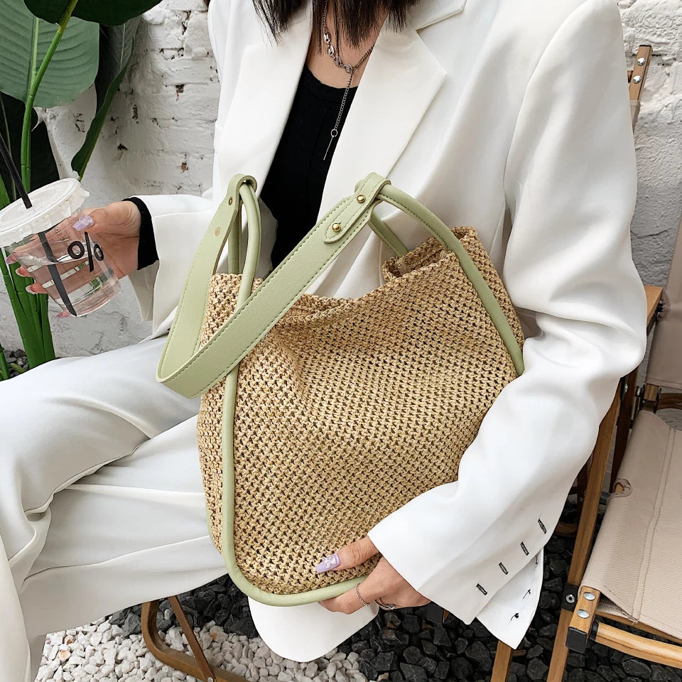 Summer Large Beach Bag Ladies Designer Tote Straw Woven Hollow Shoulder Out Soft Large Capacity Vacation Shopping Handbag Purse