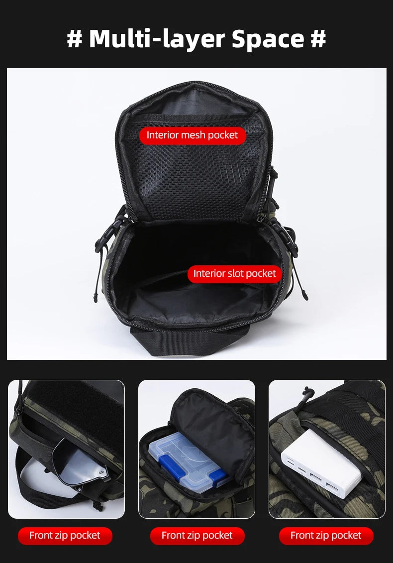 Men Chest Bag Molle Fanny Pack Outdoor Sport Fishing Hunting Camping Hiking Tactical Hook and Loop Fastener Sling Shoulder Bag