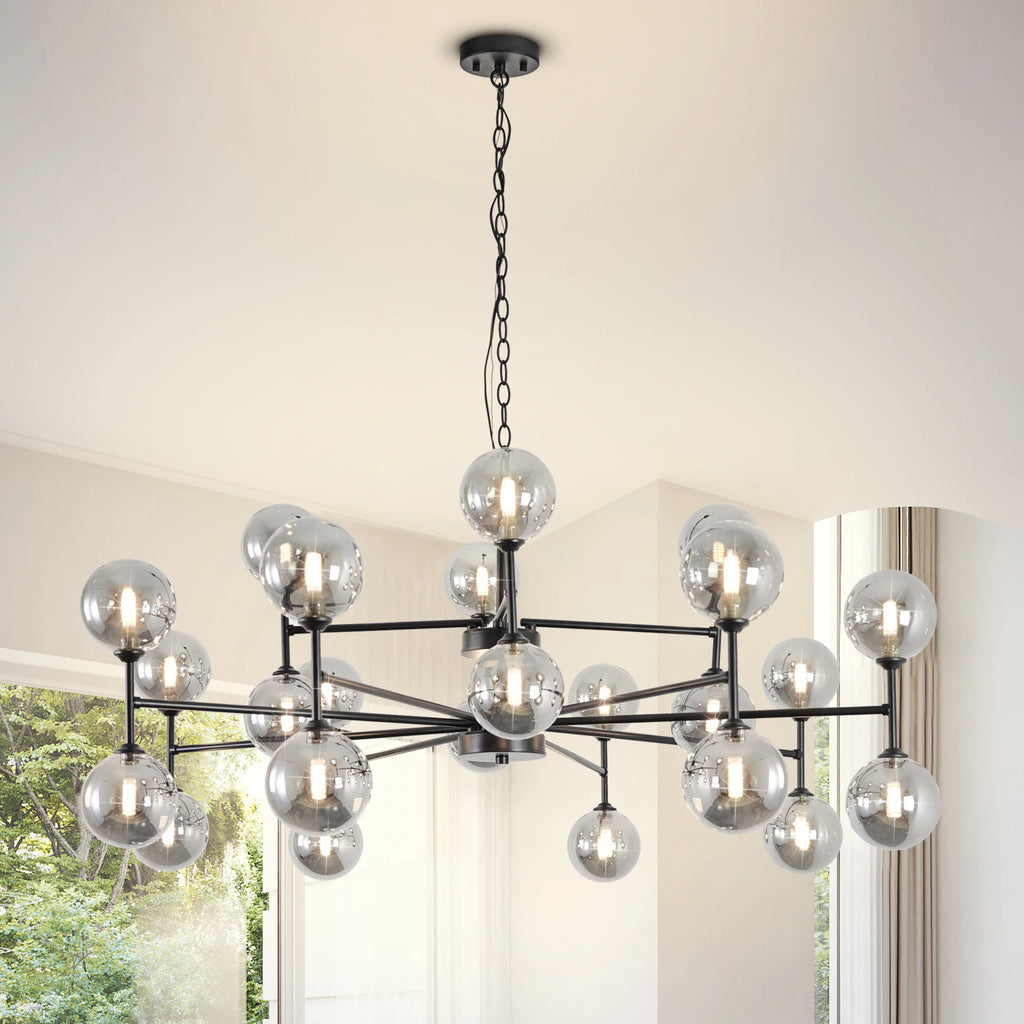 24-Light Sputnik Chandelier Black with Glass Shades Bubble Chandelier for Dining Room Living Room Sputnik Light Fixtures