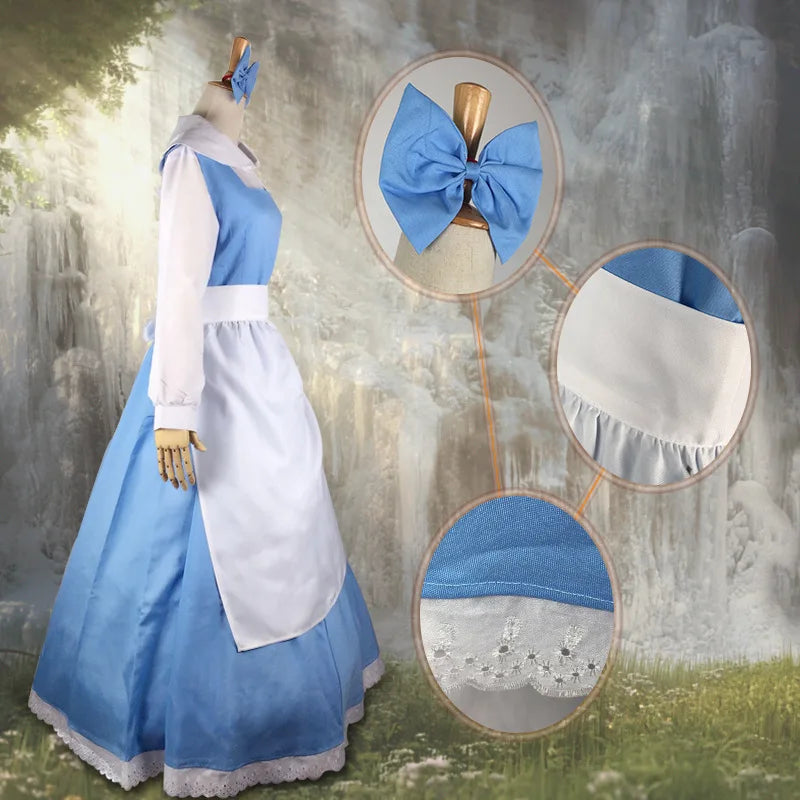 Halloween Masquerade Carnival Dress Up Party Outfits for Women Beauty and The Beast Belle Maid Uniform Dress Cosplay Costume