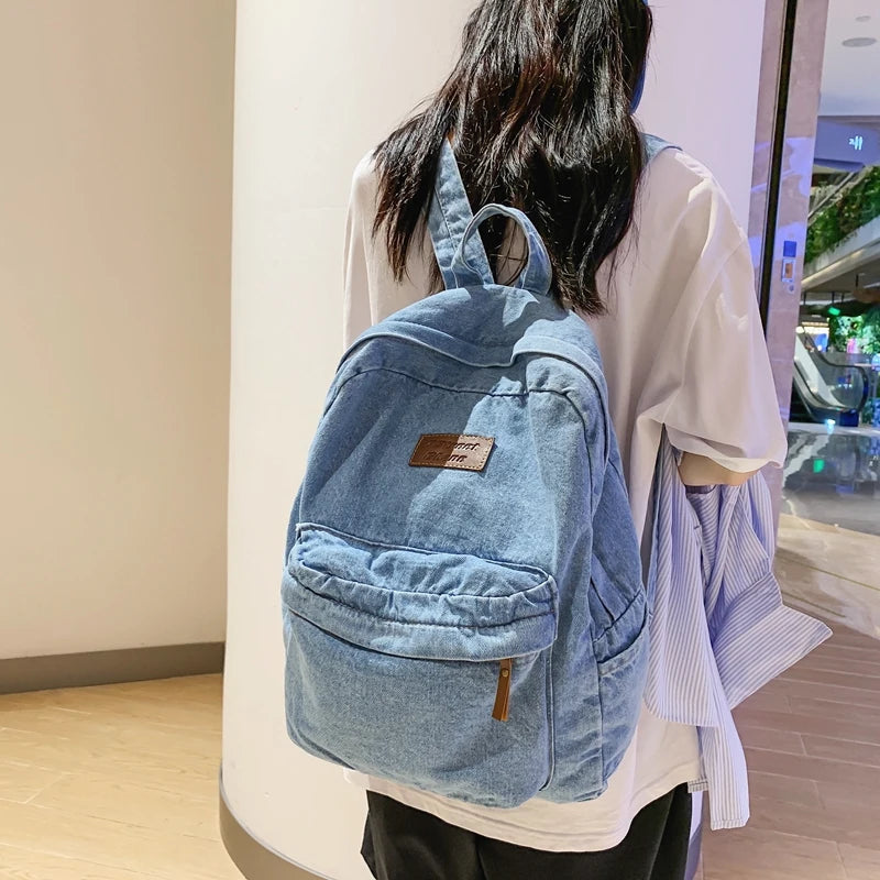 New Men's and Women's Denim Backpack Large Capacity Laptop Bag Travel Backpack College Student Backpack
