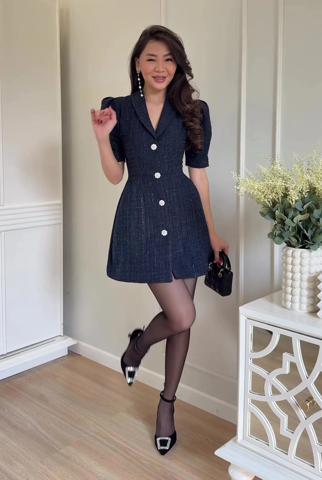 Women's Clothing 2026 Spring New Suit Collar Short Sleeve Cardigan Elegant Mini Bodycon Dress
