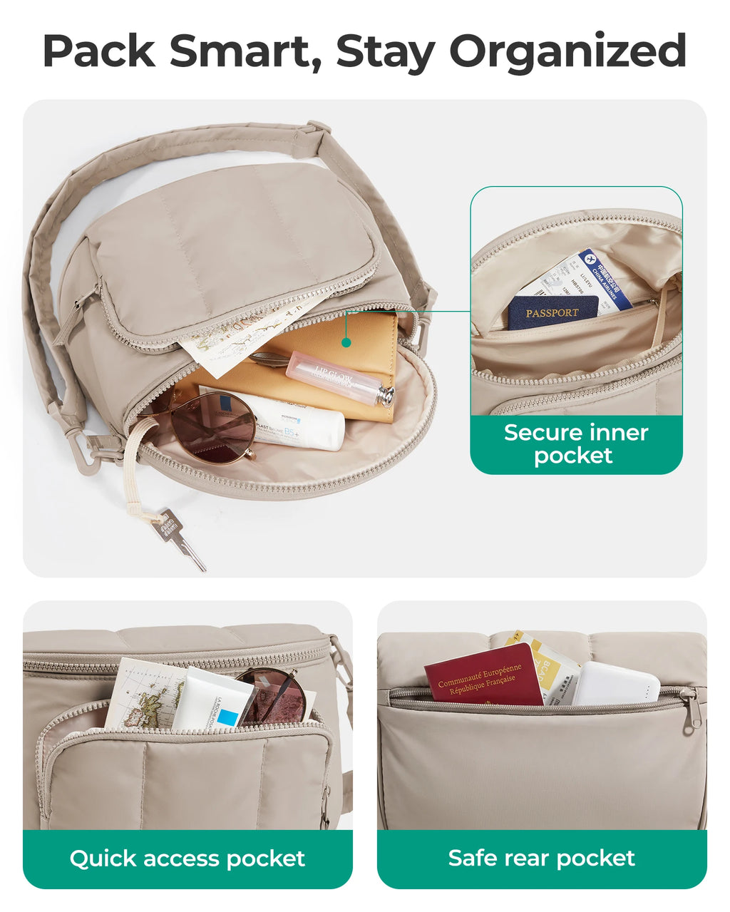 BAGSMART Puffer Crossbody Bags for Women Small Cross Body Purses for Women Travel Work Quilted Water-resistant Hobo