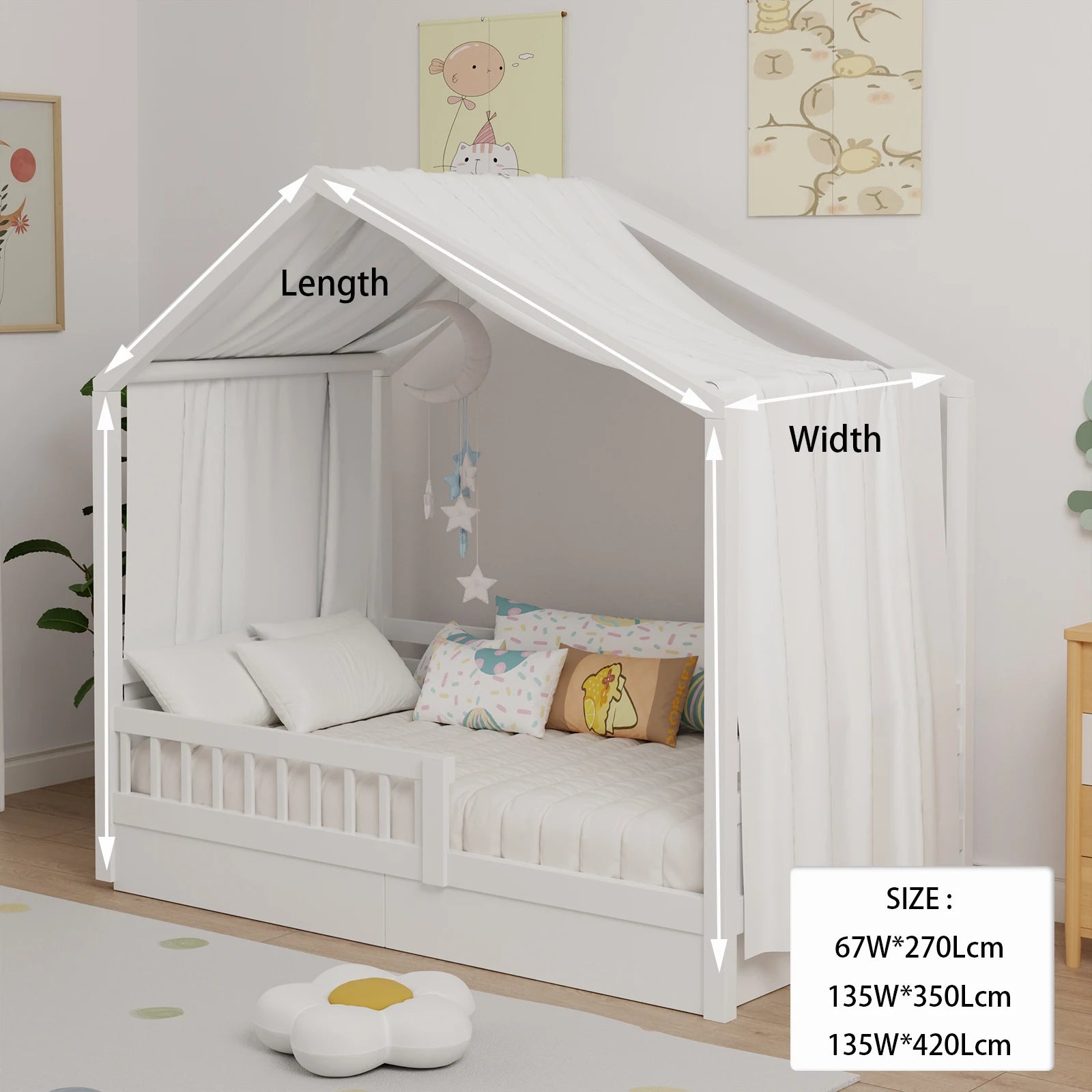 House Bed Canopy, Bed Canopy House Beds Made of Cotton Muslin, Fabric Canopy for House Canopy  Bed Children's Room Decoration