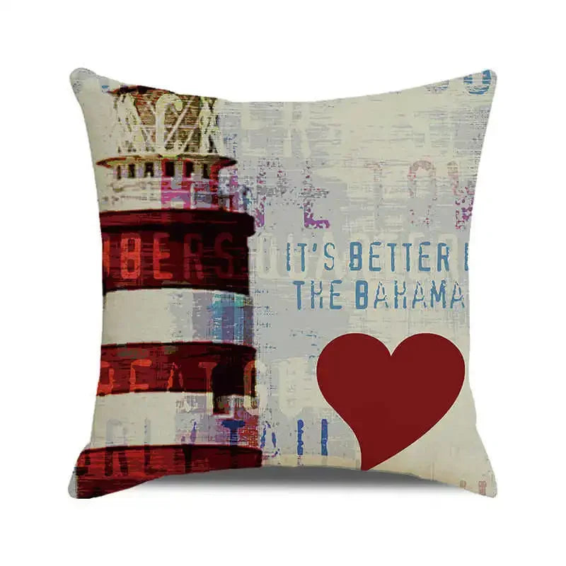 Throw Pillow Cover Watercolor Lighthouse Navigation Ocean Seagull Boat Home Sofa Cushion Cover Home Decor Pillowcase 40x40 Cm