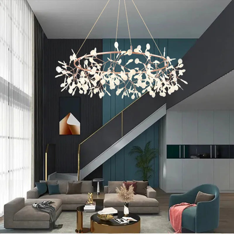 Nordic LED Firefly Ceiling Chandelier Modern Living Dining Room Pendant Lamp Bedroom Hanging Light Lustre Home Decor Fixture2023