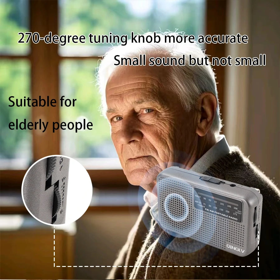 AM/FM portable radio with high sensitivity and high sound quality, uses durable No. 7 batteries, built-in high quality