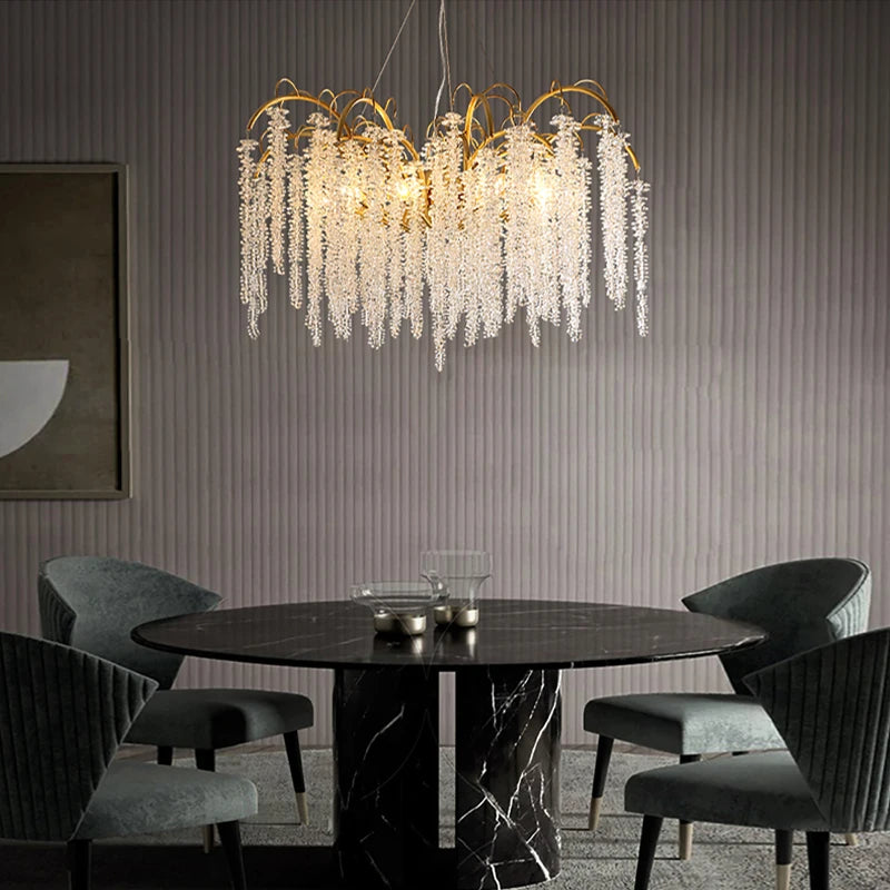 Morden LED Art Strip Crystal Ceiling Chandeliers Branch Pendant Lamp Villa Hall Hanging Light Home Decor Lustre Lighting Fixture