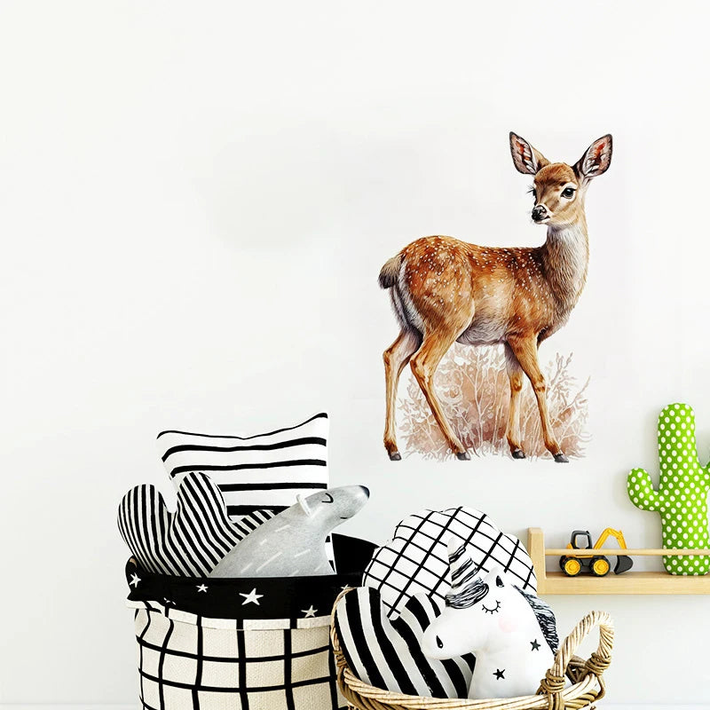 C400#Cute Deer Wall Sticker Kids Room Background Home Decoration Mural Living Room Wallpaper Funny Decal