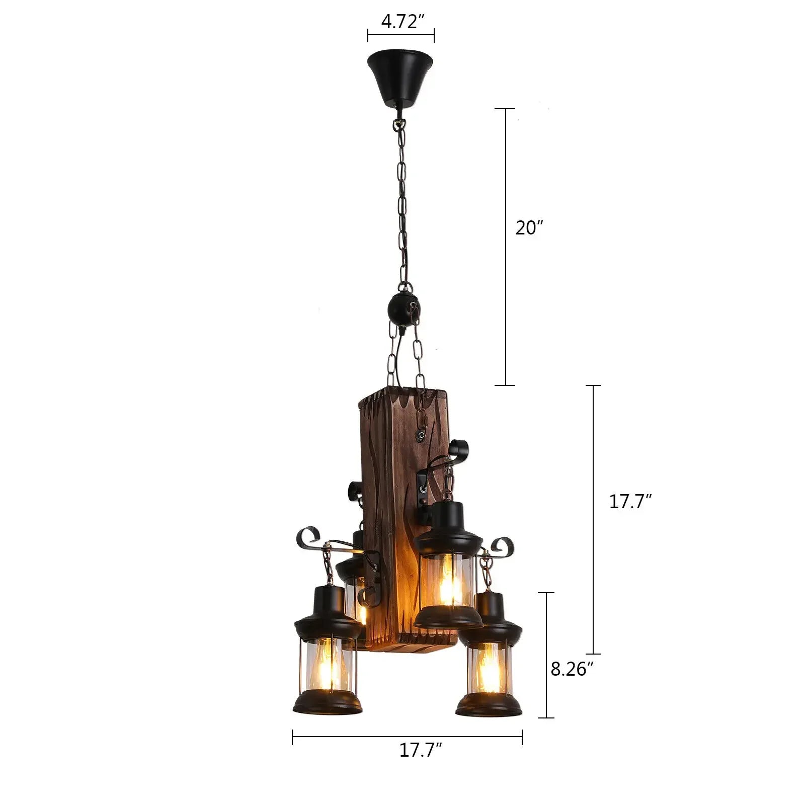 4 Light Rustic Country Chandelier Wood Fixture Pendant Industrial Cafe Bar Loft Farmhouse Country Wood Chandelier 110V