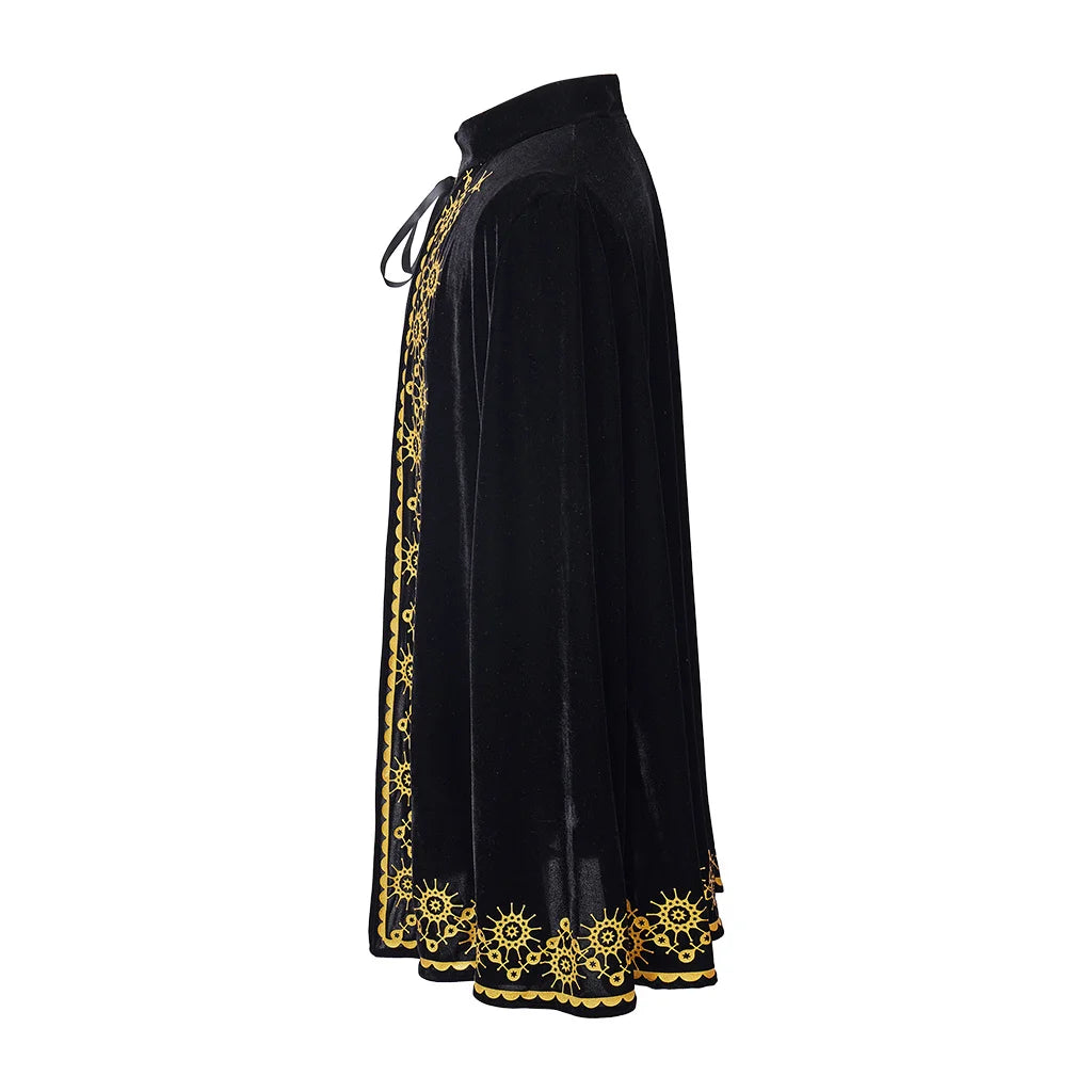Medieval King Prince Black Cape Costume Adult Church Velvet Cape Halloween Carnival Party Show Festival Vampire Cape