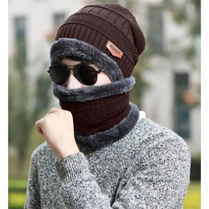 Winter Hat for Men Soft Velvet Knit Cap Coral Fleece Scarf Outdoor Riding Windproof Ski Mask Warm Thickened Cold Weather Gear