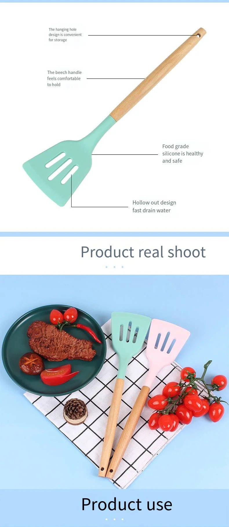 Silicone Turners Gadgets Spatula Egg Fish Frying Pan Scoop Fried Shovel Slotted Turners Kitchen Tools Cooking Utensils Kitchen a