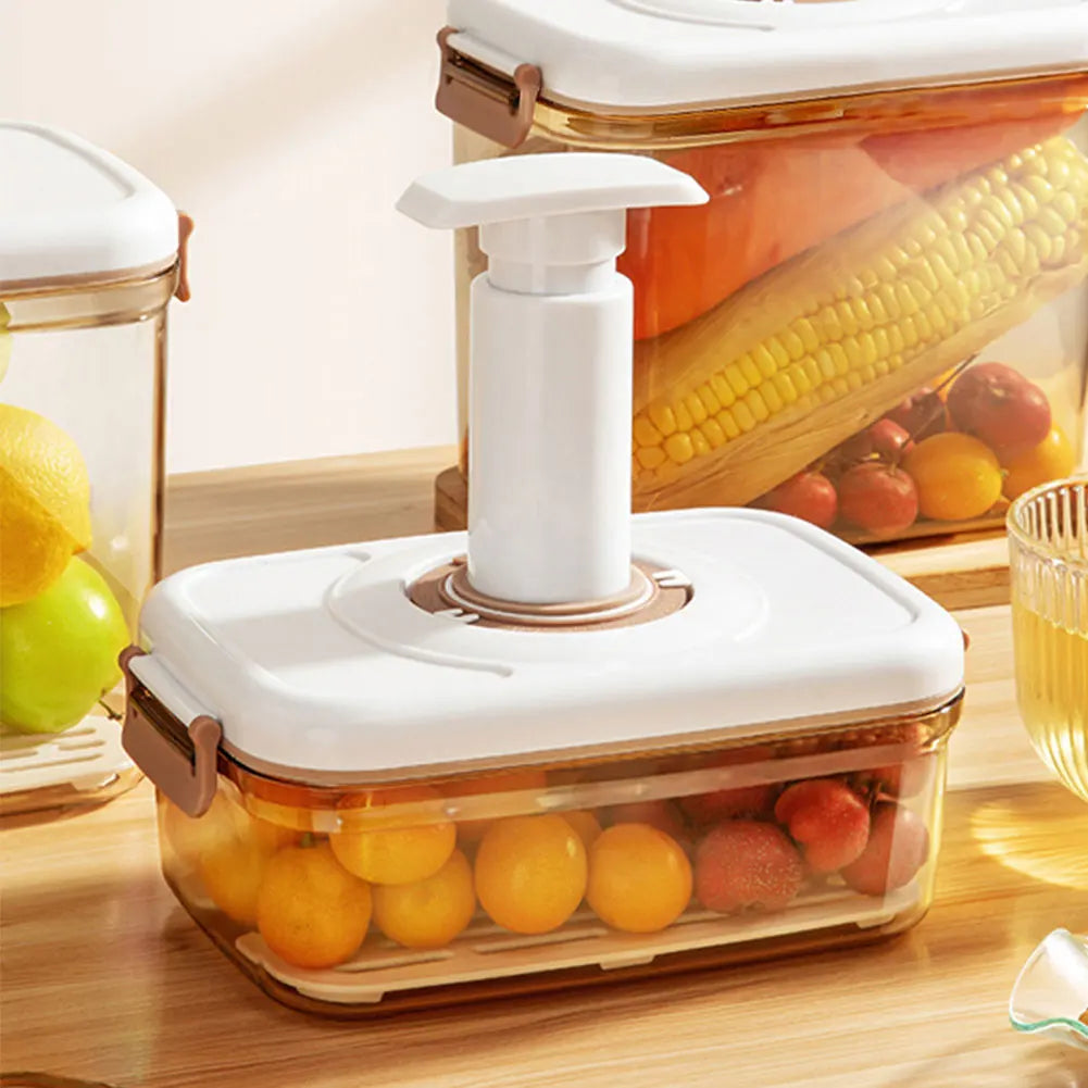 Vacuum Food Storage Container with Vacuum Pump Refrigerator Food Preservation Box with Removable Drain Plate Kitchen Storage Box