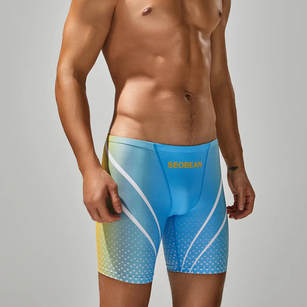 Men's Swimming Trunks Print Quick-Dry Slim-Fit Athletic Swimming Shorts Beach Water Sports Wear