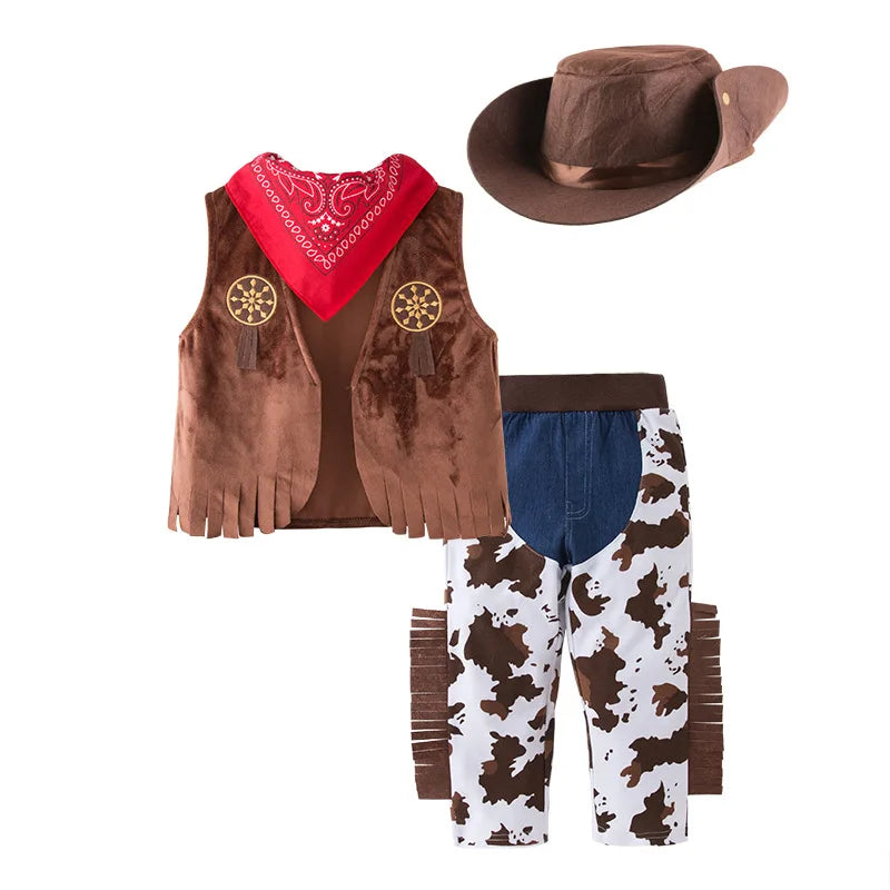 Cowboy Costume Children Western Cowboy Costumes Purim Cosplay Halloween Event Dress Up Party Stage Performance Outfits
