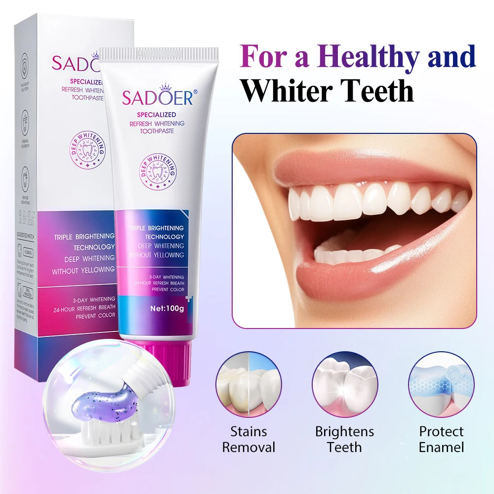 Teeth Whitening Toothpaste Effectively Removes Tea, Coffee, and Wine Stains Fresh Breath Toothpaste for Sensitive Teeth 3 Pack