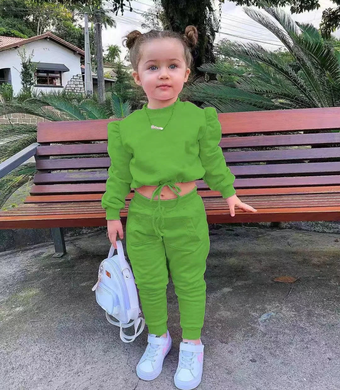 Children's Kids Girls Fall Clothing Outfits Solid Color Long Sleeve Crop Tops+Sport Pants Trousers Fashion Clothes Sets 1-7Y