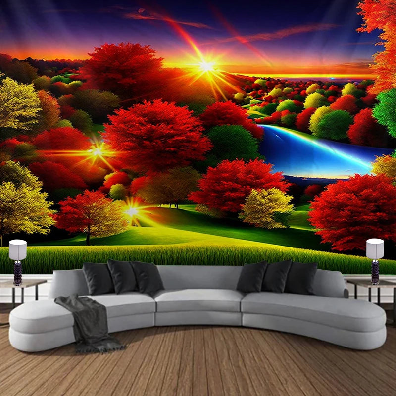 Floral Home decoration Wall tapestry stump room Landscape wall hanging Waterfall  And Treedecor vintage Bedroom