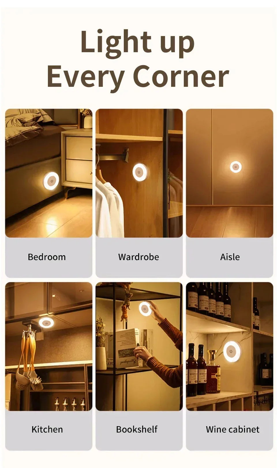 Led Wall Light Portable USB Rechargeable Night Light for Living Room Bedroom Lighting Lamps Bedside Lamp Touch Light Home Decor