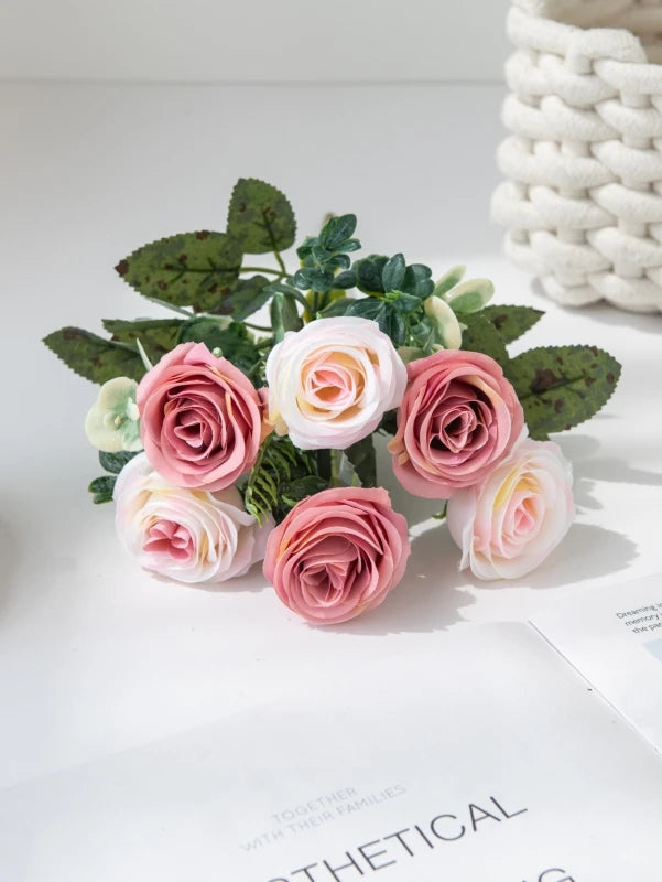 Artificial Flowers Nordic Rose Silk Wedding Home Bridal Bouquet Outdoor Courtyard Table Decoration Party DIY Gift Shooting Props