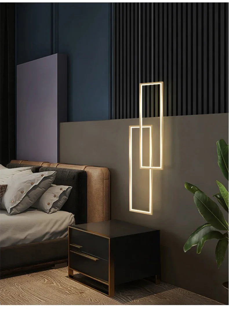 Modern Rectangle Led Pendant Lamp Living Room background Wall Chandelier Home Decor Bedroom Bedside Hanging Light Lustre Fixture