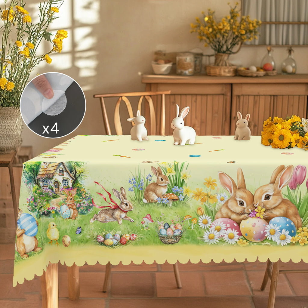 1 Easter Round Tablecloth, 5 Sizes Available, Tulip Easter Bunny Egg Garden Printed Square Tablecloth, Edge Embossing Process, Spring Garden Tablecloth Decoration, Tablecloth for Daily Home Kitchen, Terrace Use, Easter Decora