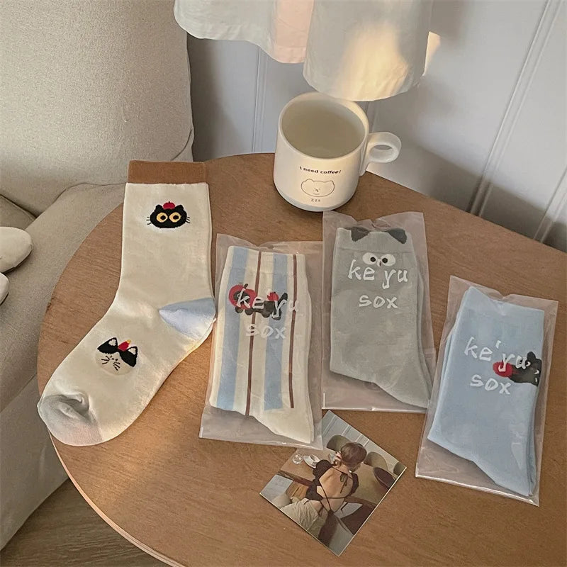 Socks For Women Cute New Novelties Fashion Cotton Breathable Funny Socks Female Casual Long Preppy Style Cartoon Socks Striped