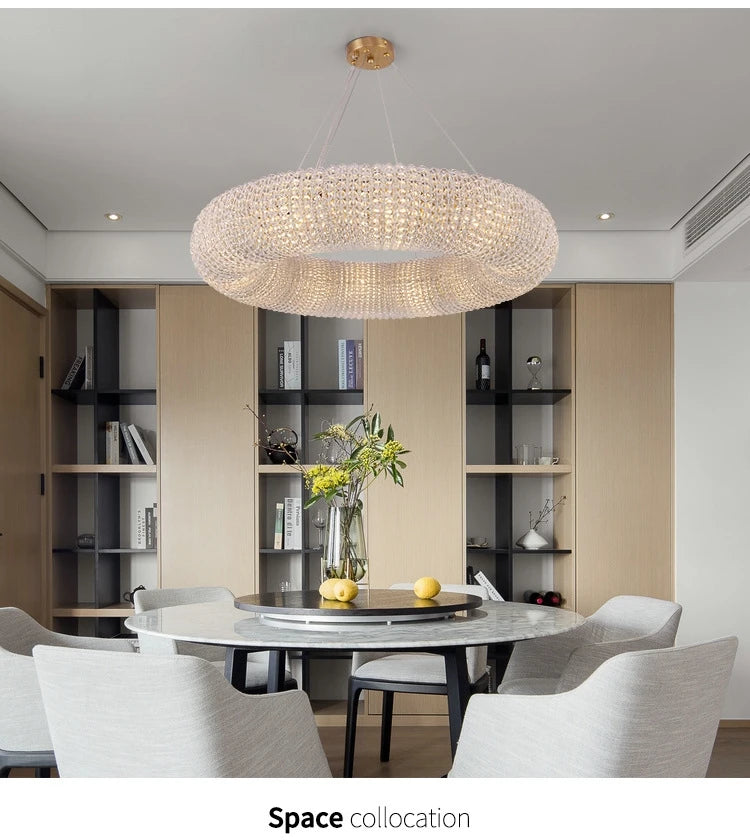 American Luxury Loft Led Chandelier Modern Living Room Pendant Lights K9 Crystal Suspend Lamp Home Decor Indoor  Lustre Fixtures