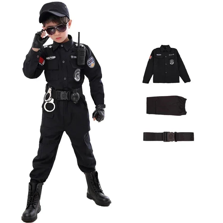 Costumes de policier du SWAT pour enfants, uniforme de police de carnaval pour enfants, armée, policier, soldat, Hallo