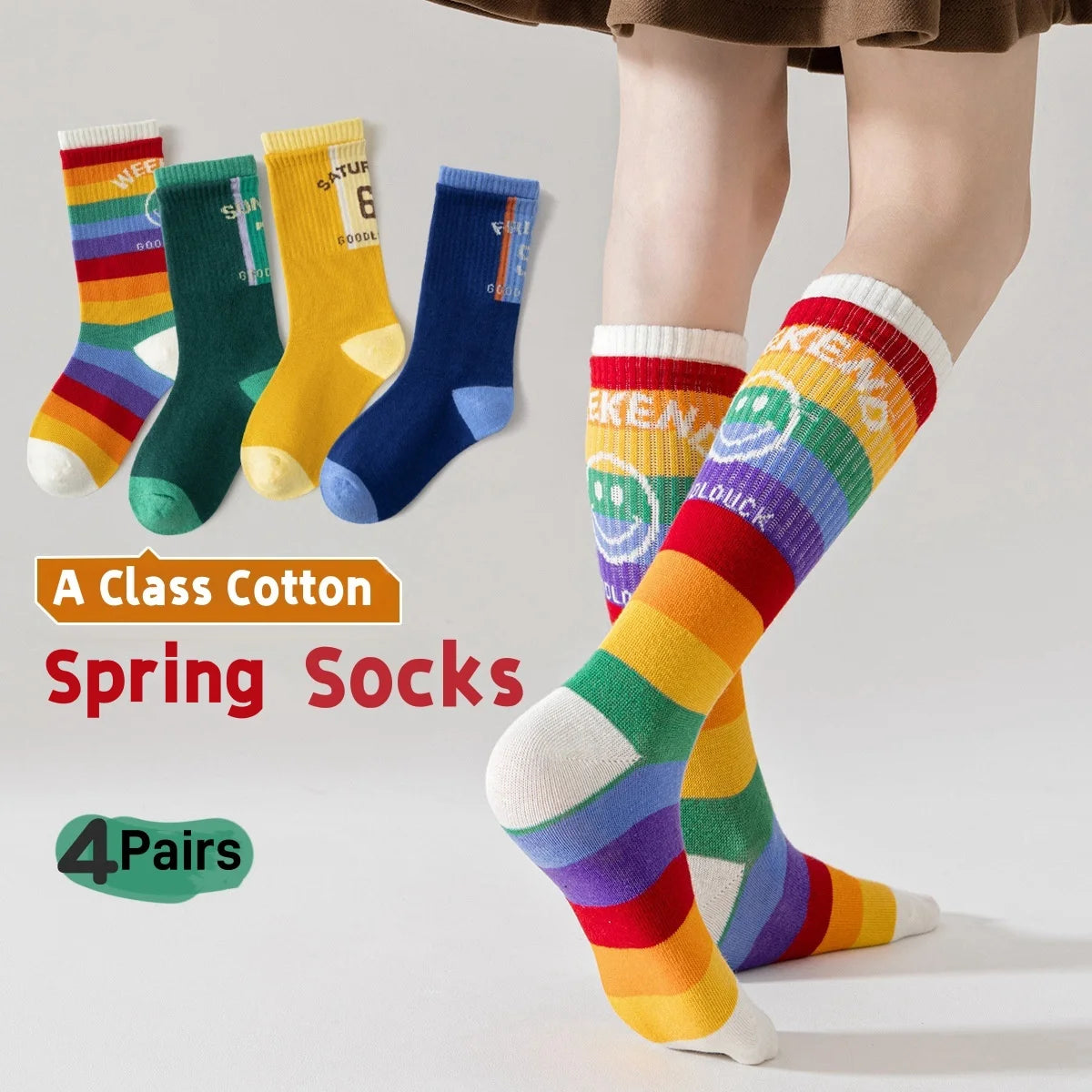4 Pairs Long Socks Children's Newest Tennis Socks Knee Socks Cotton Striped Sporty Socks Boys Girls Skating Athletic Socks