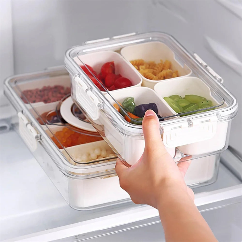 Snack Box Container, 4 Compartments Divided Serving Tray with Lid, Snackle Box Container, Snack Organizer for Fruit, Veggie, Per