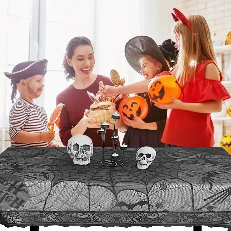 1 pcs of Halloween lace tablecloth spider web skull pattern rectangular shape for party decoration haunted house pumpkin design